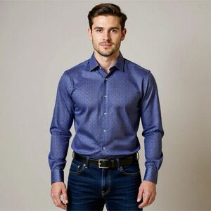 Michael Kors Dress Shirt Mens Size 16 / 34-35 Slim Fit Stretch Blue